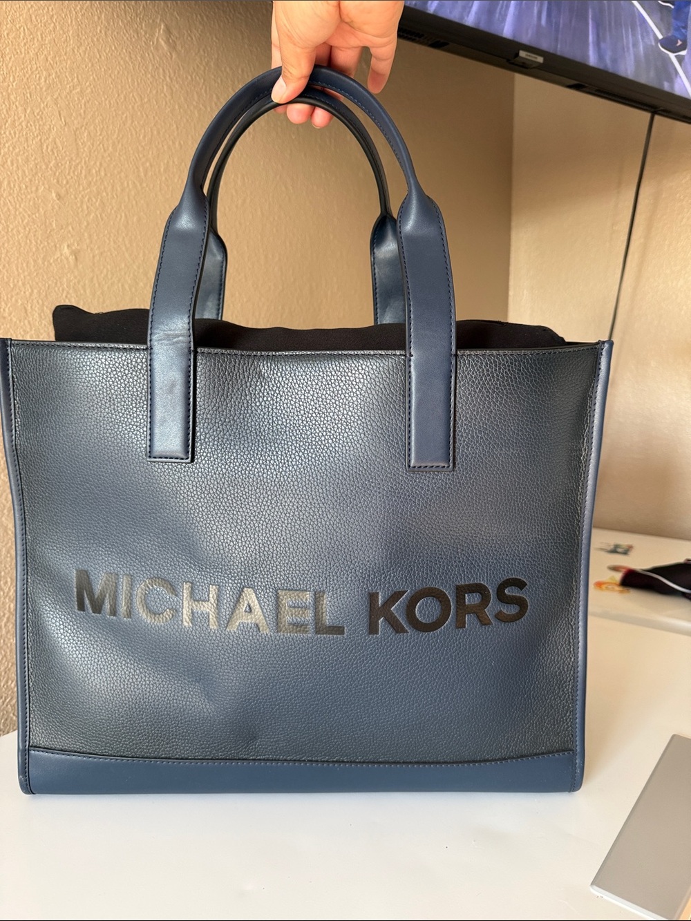 Michael Kors Navy Leather Logo Tote